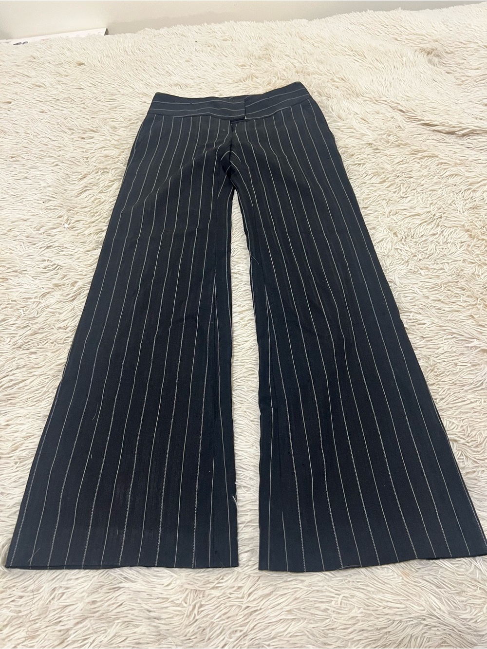 Arden B Black Pinstripe Wide-Leg Trousers